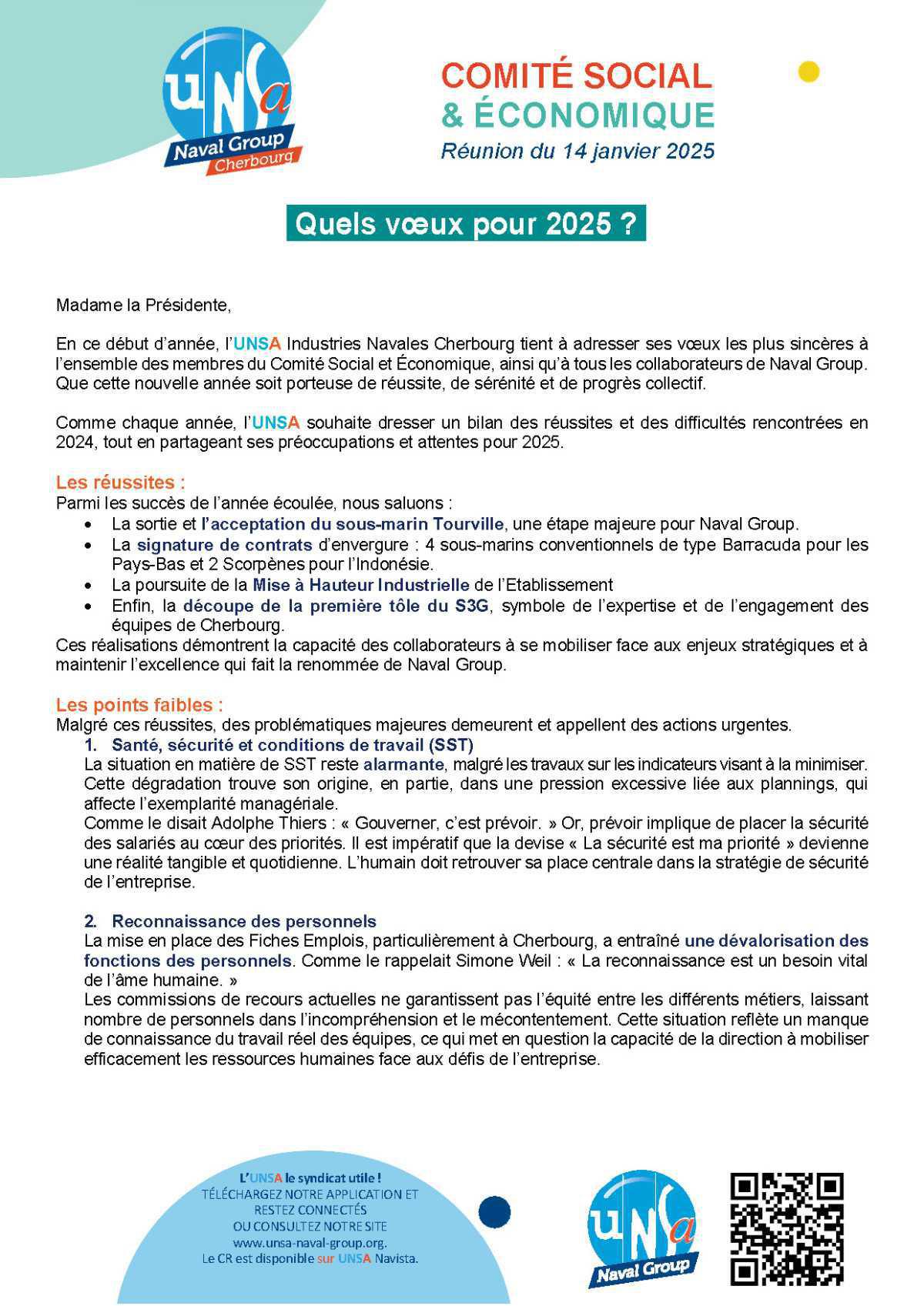 Réunion du 14 janvier 2025 - Déclaration liminaire