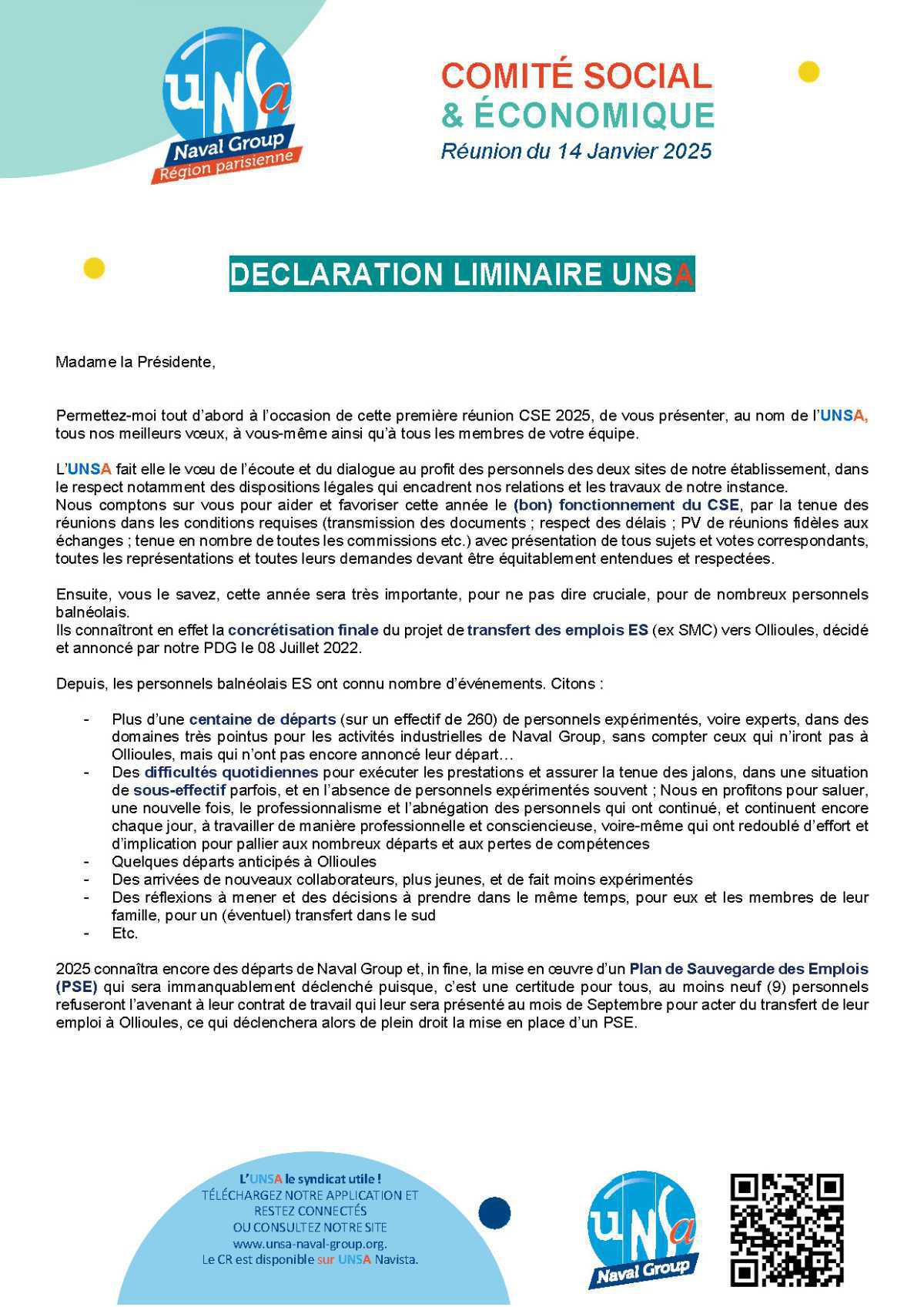 Réunion du 14 janvier 2025 - Déclarations liminaires