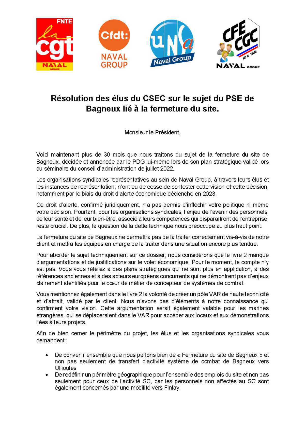 Réunion du 26 février 2025 - Résolution des élus du CSEC Réunion du 26 février 2025 - Résolution des élus du CSEC