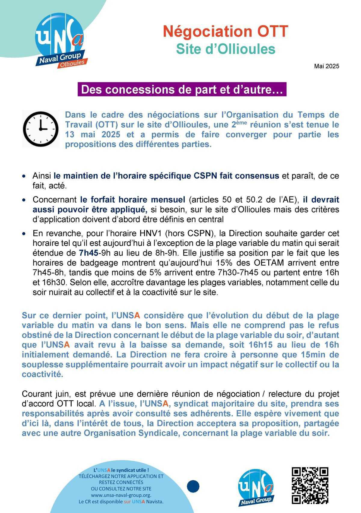Négociation OTT - site d'Ollioules - Spécial personnels badgeants