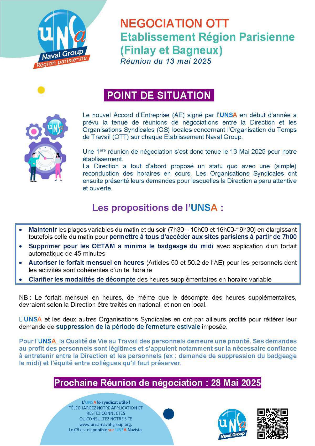 Négociation OTT - site de la Région Parisienne - Point de situation