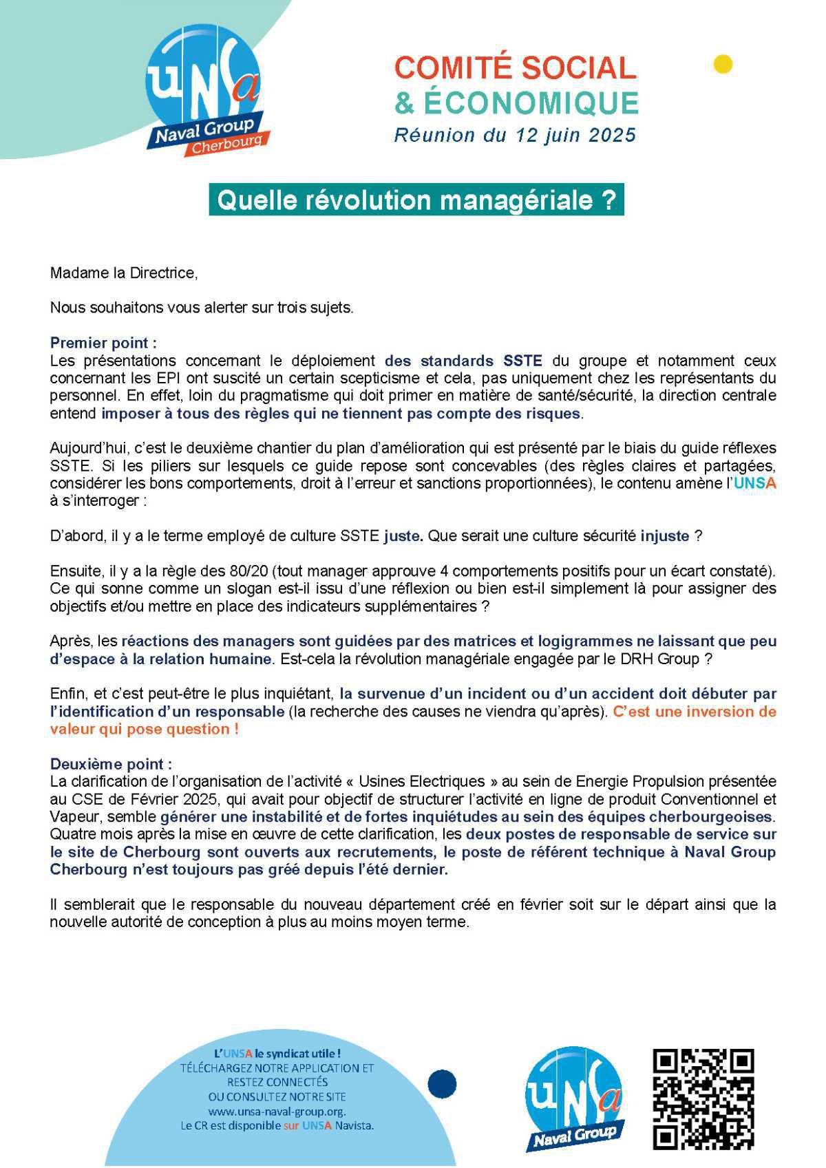 Réunion du 12 juin 2025 - Déclaration liminaire