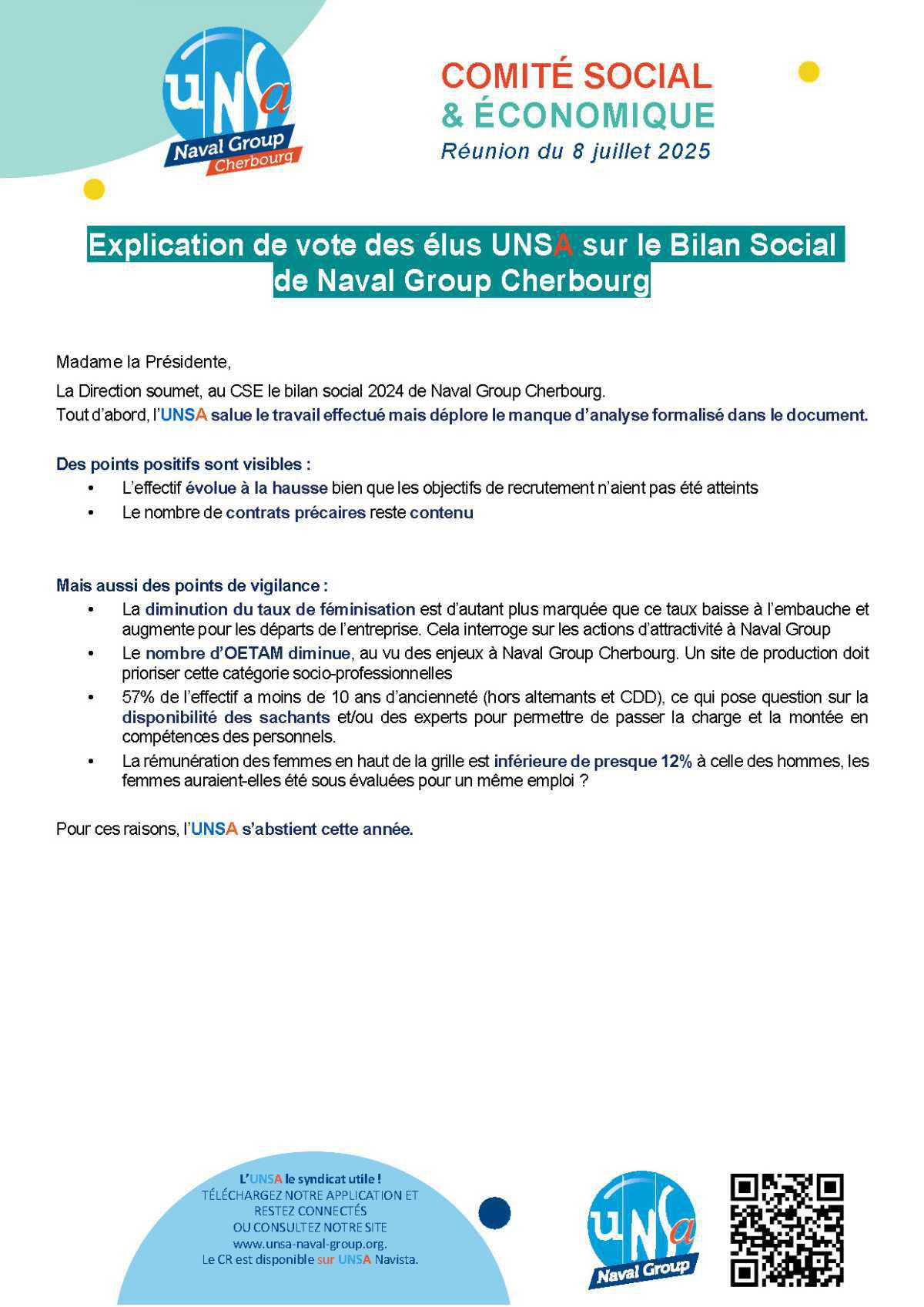 Réunion du 8 juillet 2025 - Explication de vote