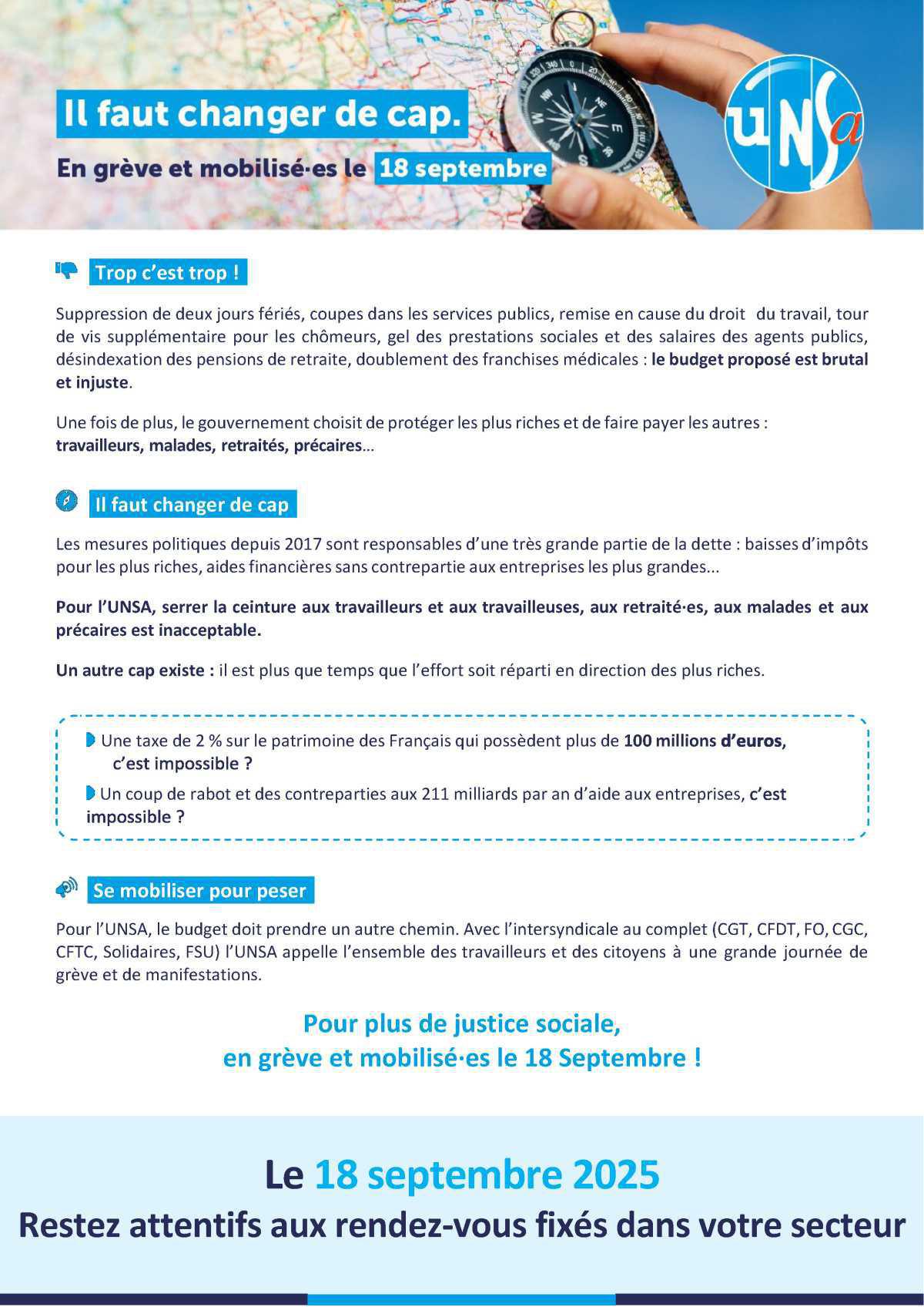Communiqué UNSA - journée de mobilisation du 18 septembre