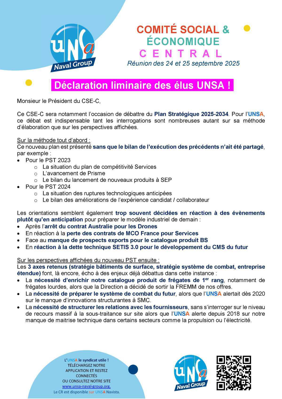 Réunion du 24 et 25 septembre 2025 - Déclaration liminaire