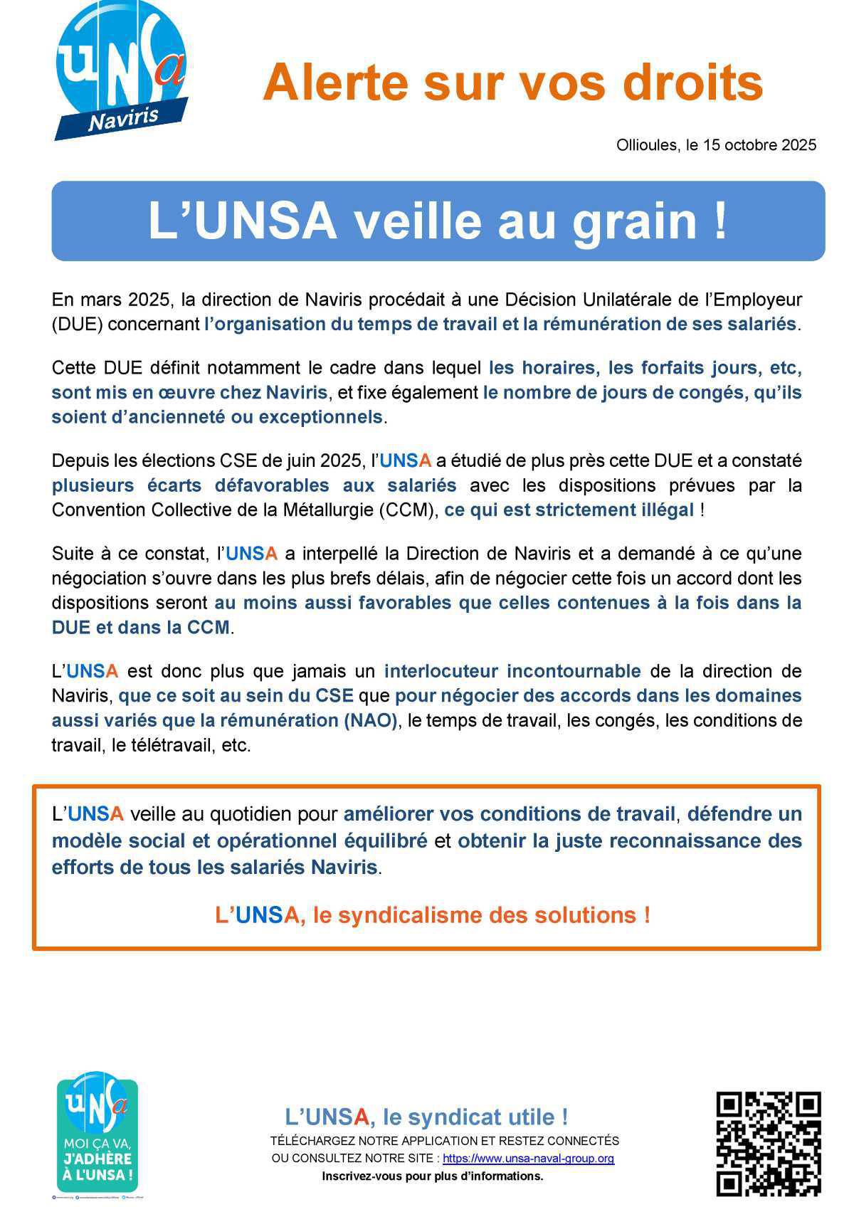 L’UNSA veille au grain !