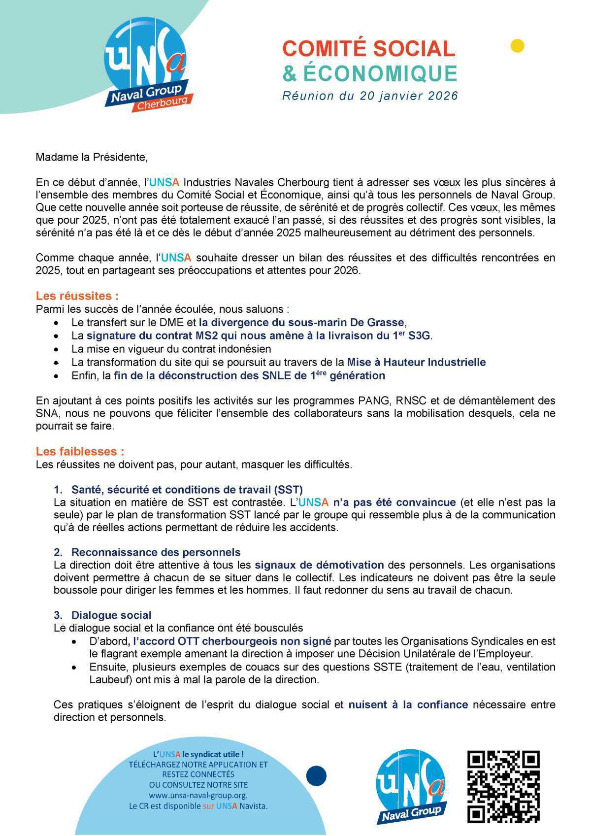 CSE de Cherbourg - Réunion du 20 janvier 2026 - Déclaration Liminaire CSE de Cherbourg - Réunion du 20 janvier 2026 - Déclaration Liminaire