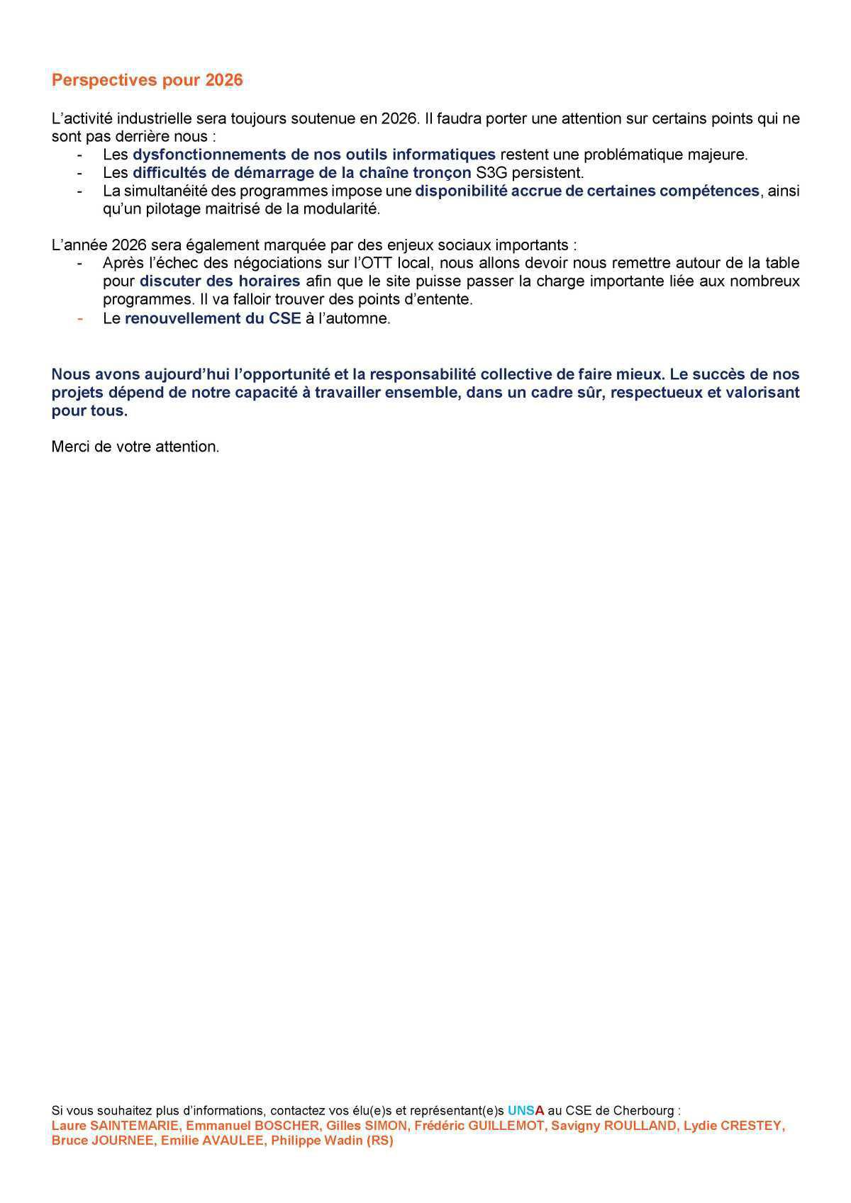 CSE de Cherbourg - Réunion du 20 janvier 2026 - Déclaration Liminaire CSE de Cherbourg - Réunion du 20 janvier 2026 - Déclaration Liminaire