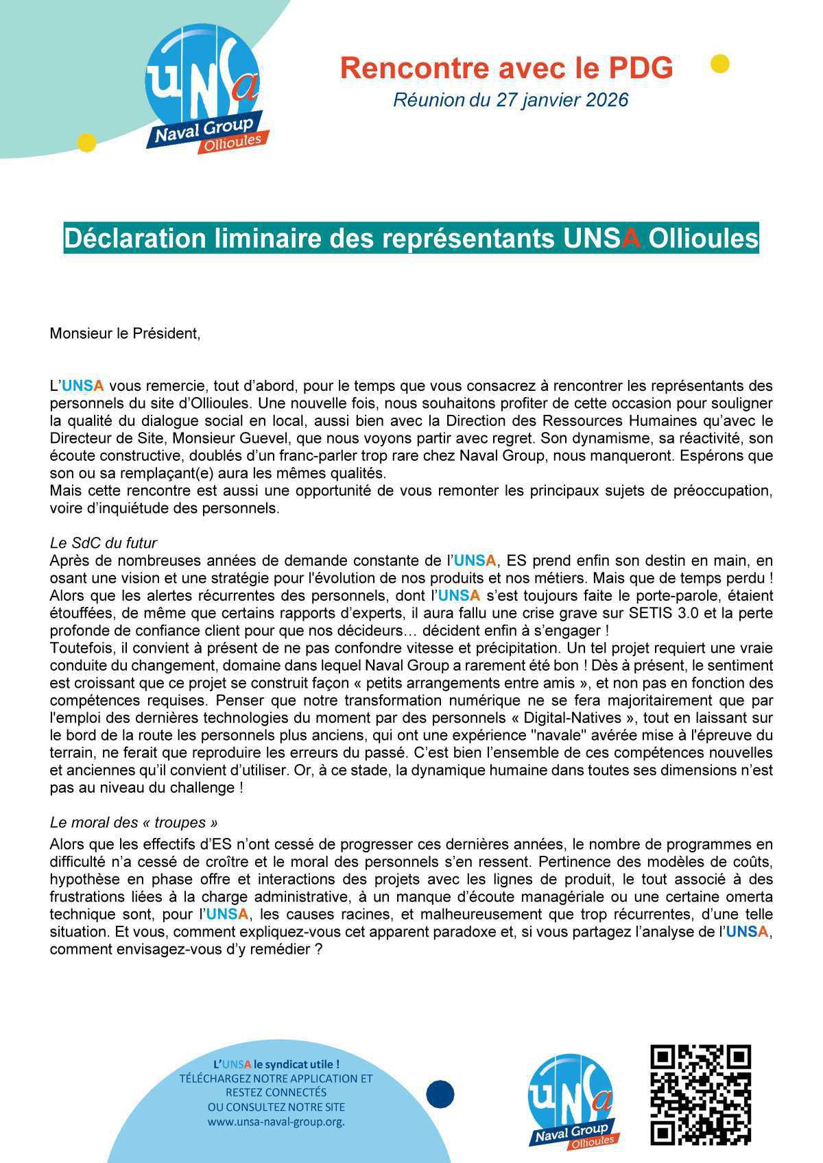 Rencontre avec le PDG - Réunion du 27 janvier 2026