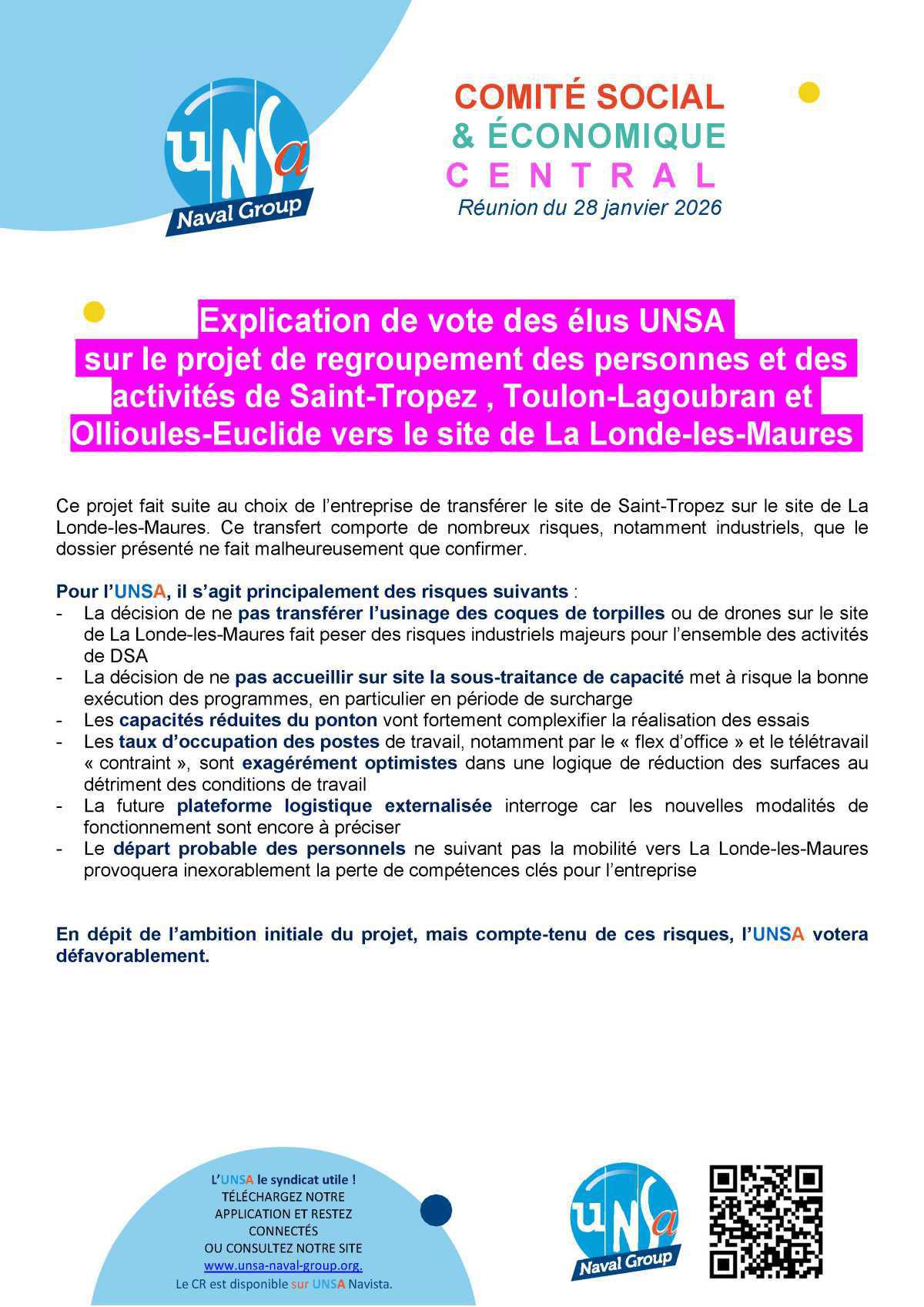 Réunion du 28 janvier 2026 - Explication de vote
