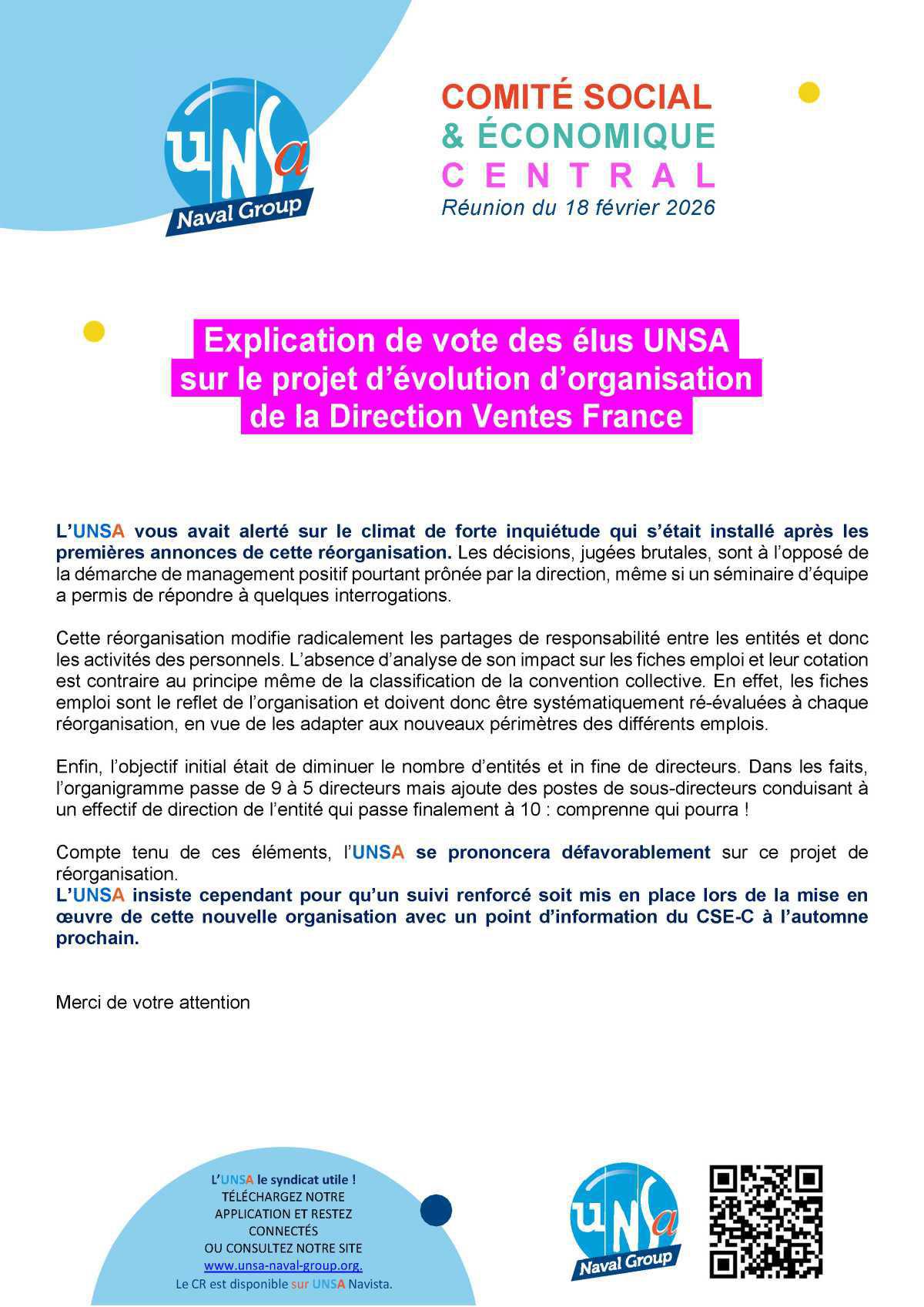 Réunion du 18 février 2026 - Explication de vote