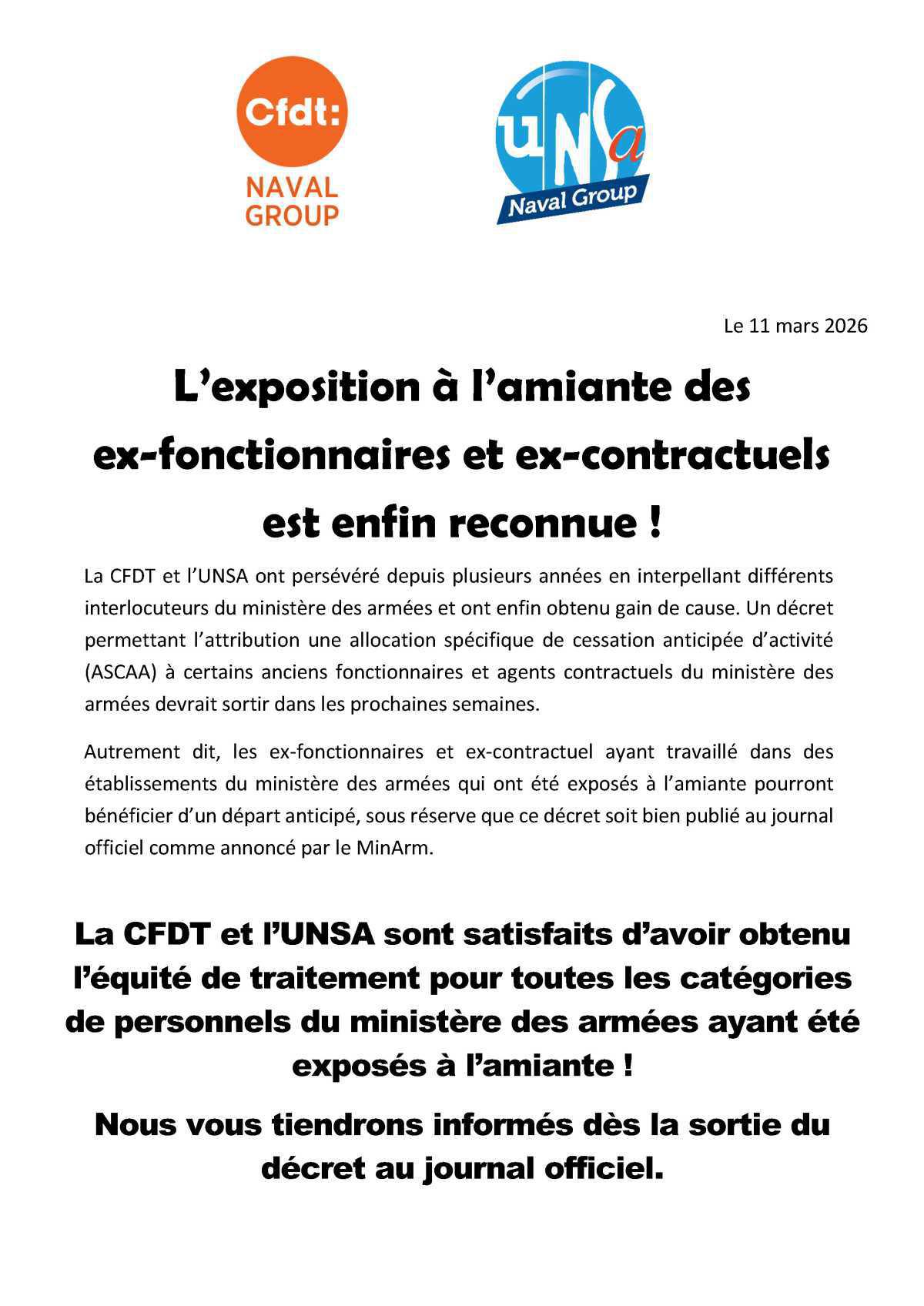 L’exposition à l’amiante des ex-fonctionnaires et ex-contractuels est enfin reconnue !