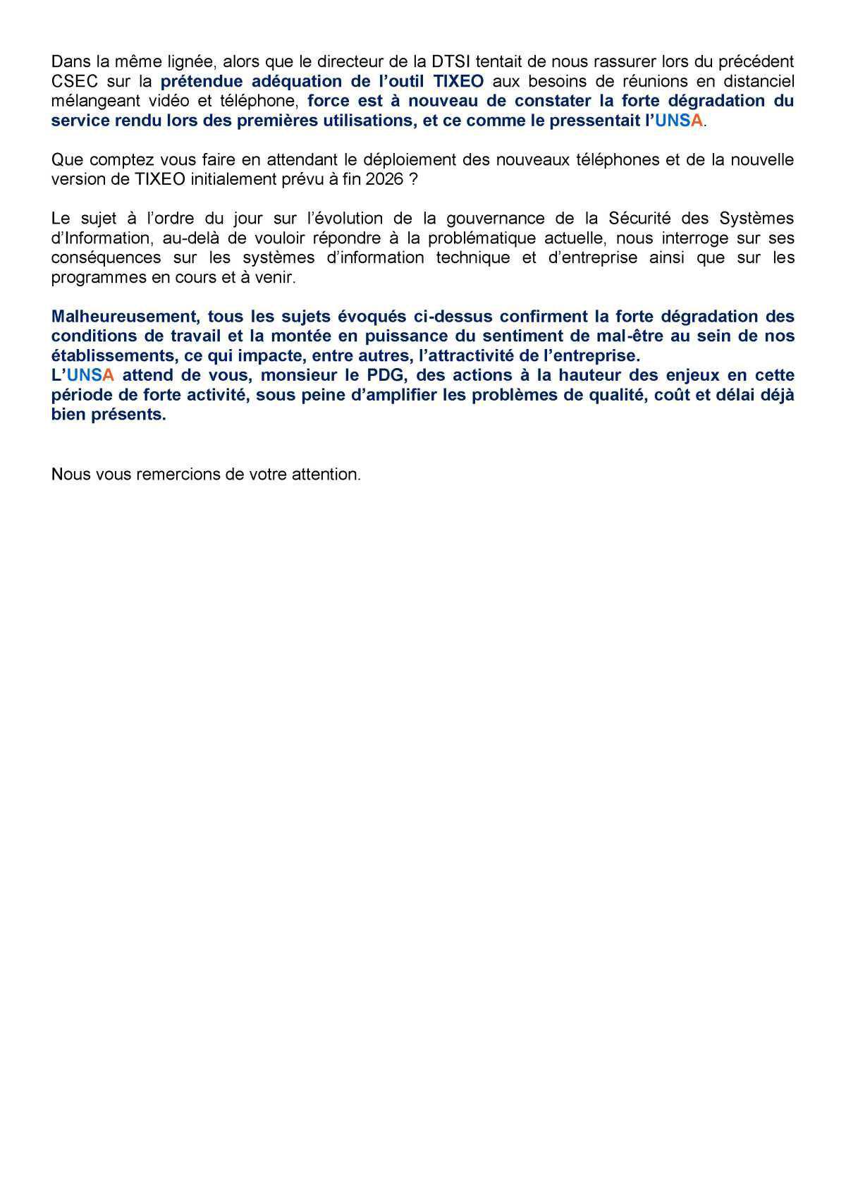 Réunion du 22 avril 2026 - Déclaration Liminaire