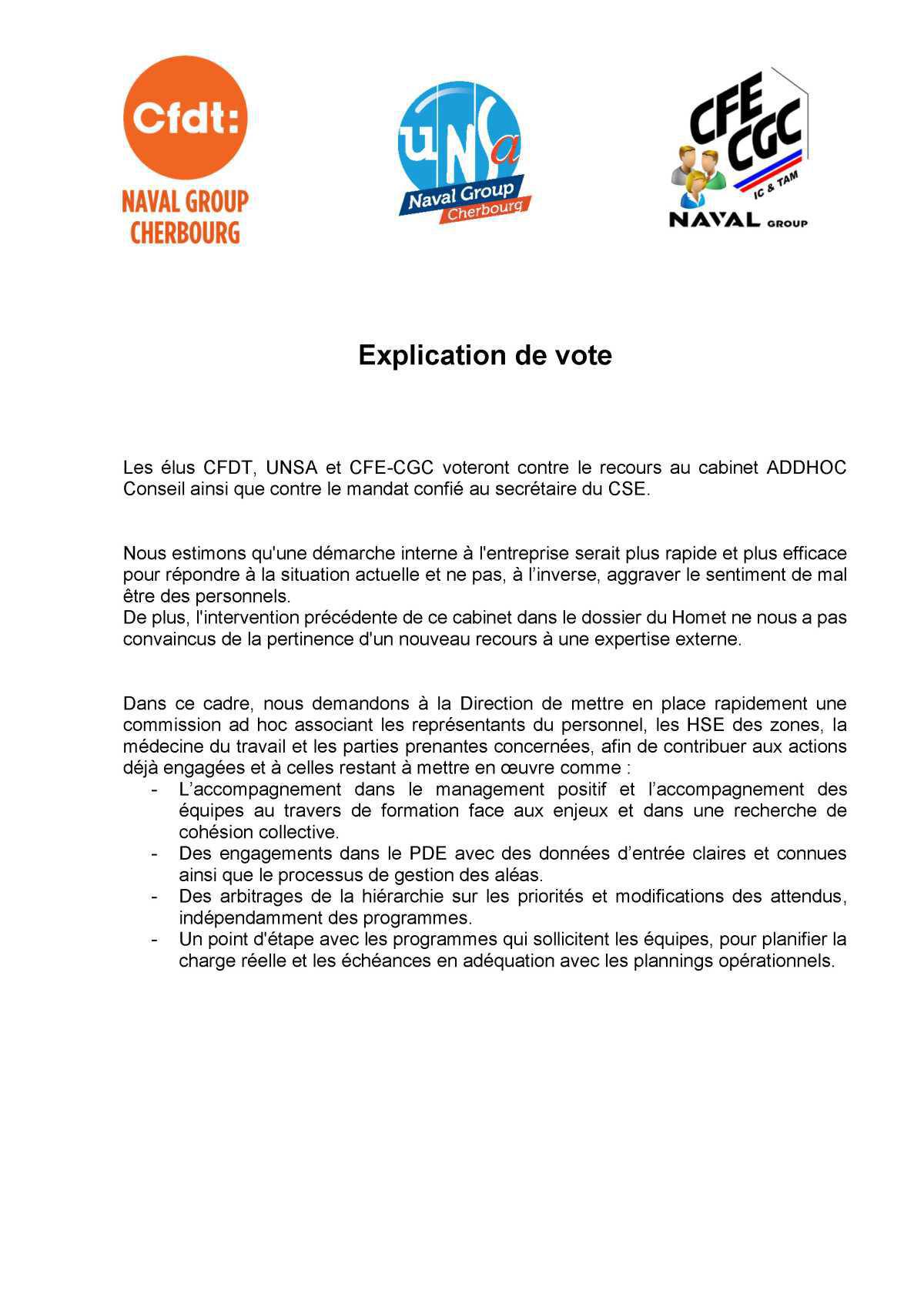 CSE de Cherbourg - Réunion du 9 juin 2026 - Explication de vote