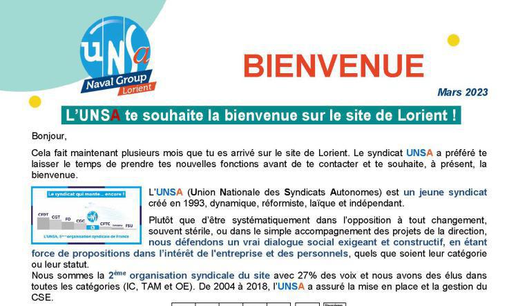 L’UNSA te souhaite la bienvenue sur le site de Lorient !