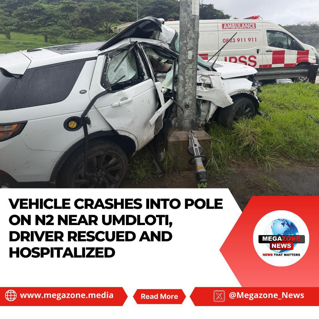 Vehicle Crashes into Pole on N2 Near Umdloti, Driver Rescued and Hospitalized