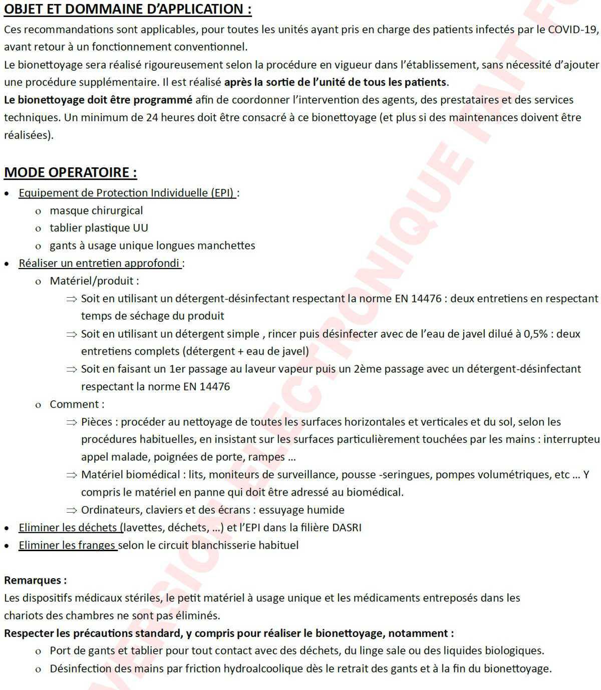 Bionettoyage unité Covid avant reprise activité habituelle