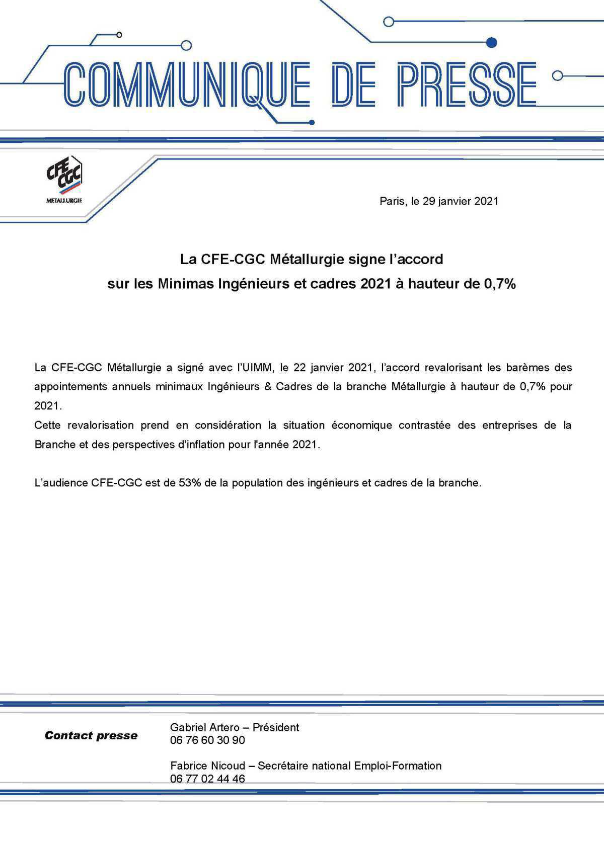 Communiqué de presse Métallurgie CFE-CGC
