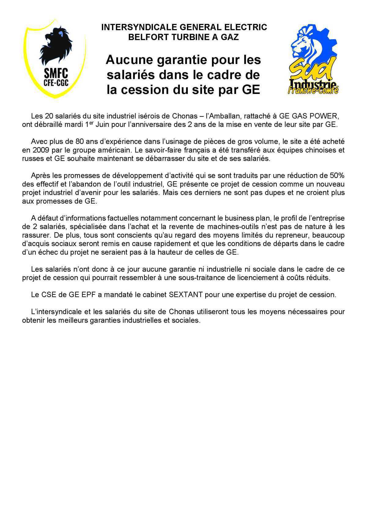 Tract intersyndical GE