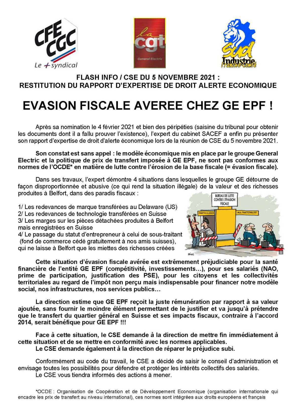 Evasion fiscale avérée chez GE EPF