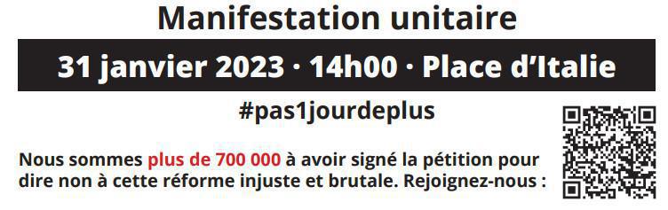 64 ans, c'est non ! Tous à la manifestation mardi 31 janvier 64 ans, c'est non ! Tous à la manifestation mardi 31 janvier