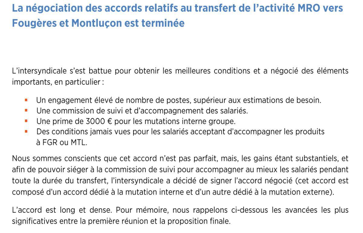 SED Transfert MRO Massy vers Fougeres / Montlucon : Bilan 