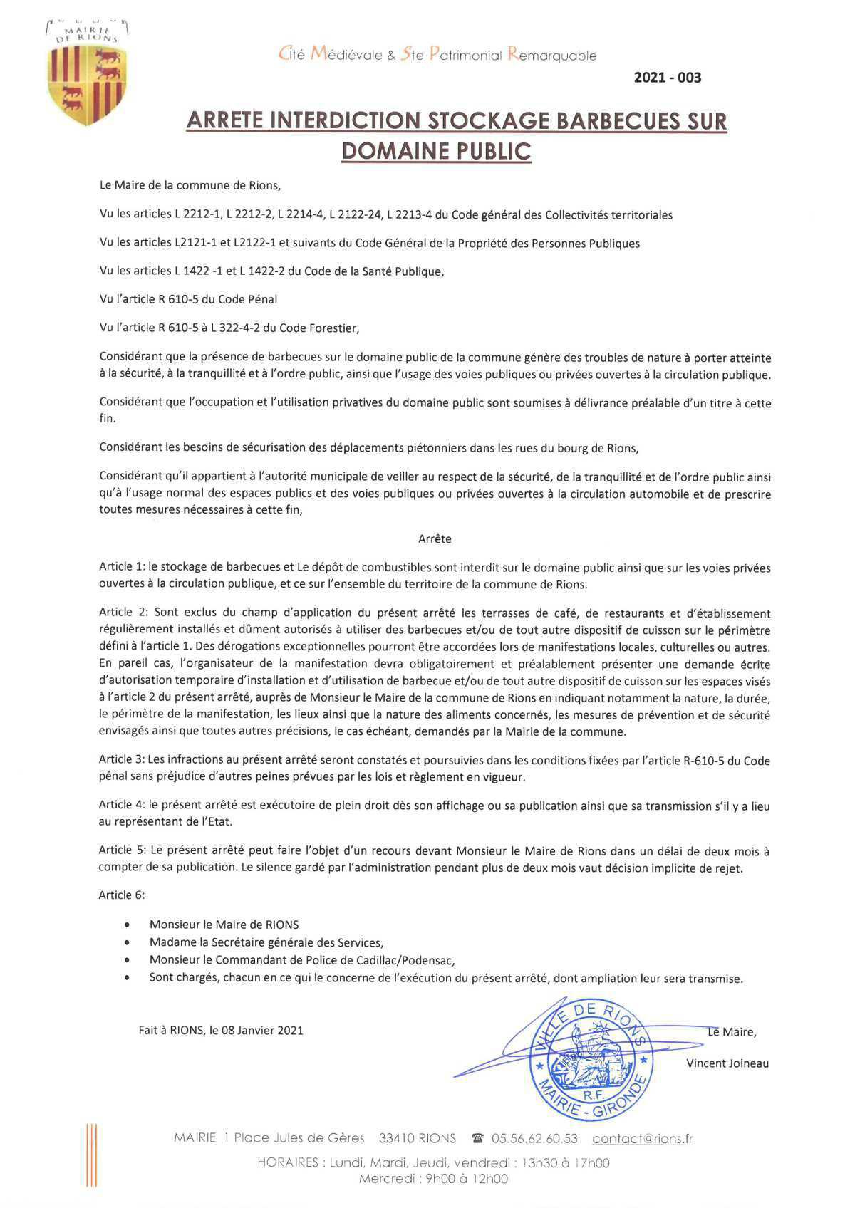 Arrêtés municipaux et/ou préfectoraux, Avis Arrêtés municipaux et/ou préfectoraux, Avis