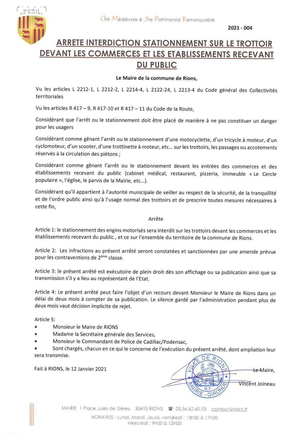 Arrêtés municipaux et/ou préfectoraux, Avis Arrêtés municipaux et/ou préfectoraux, Avis