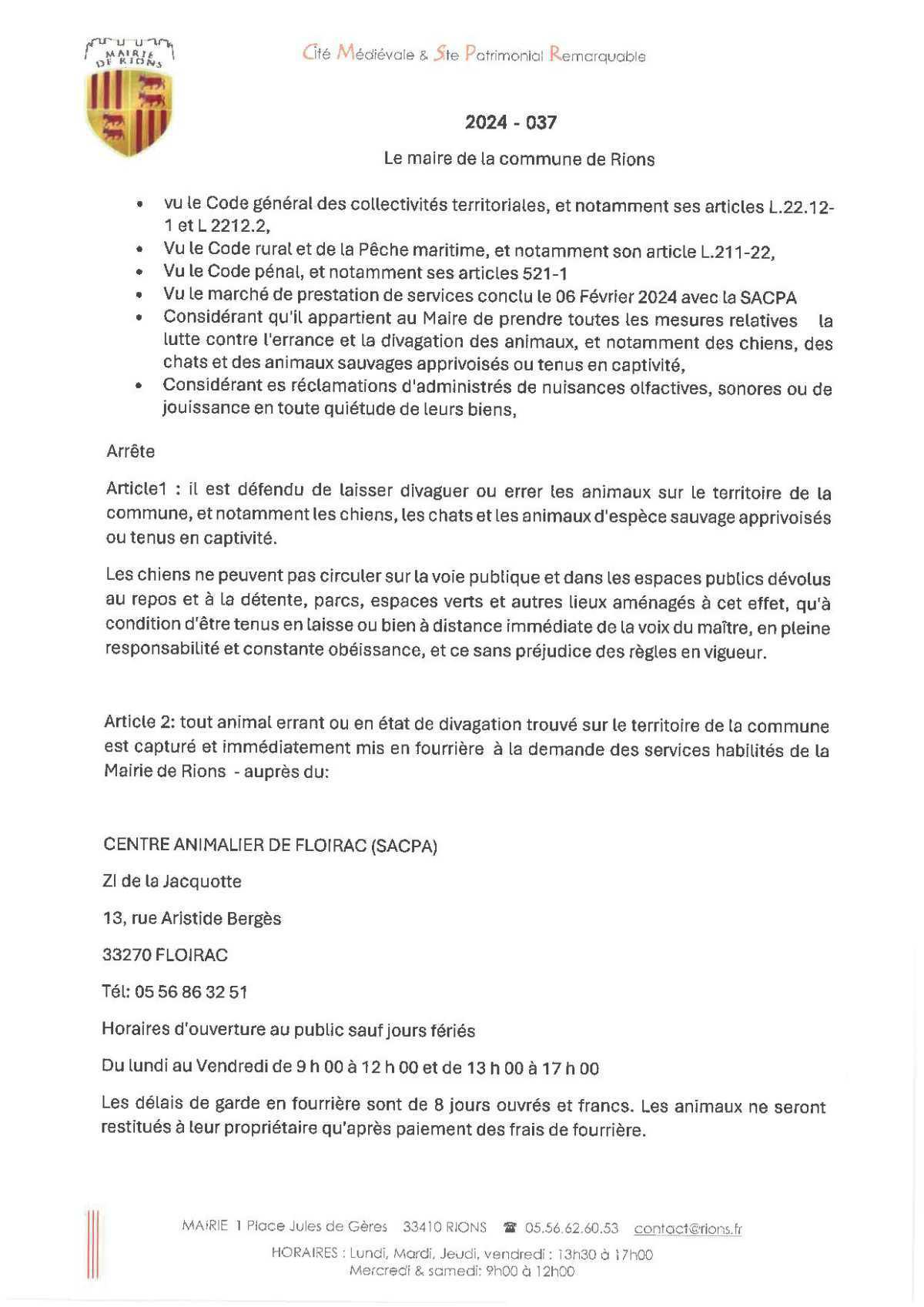 Arrêtés municipaux et/ou préfectoraux, Avis Arrêtés municipaux et/ou préfectoraux, Avis