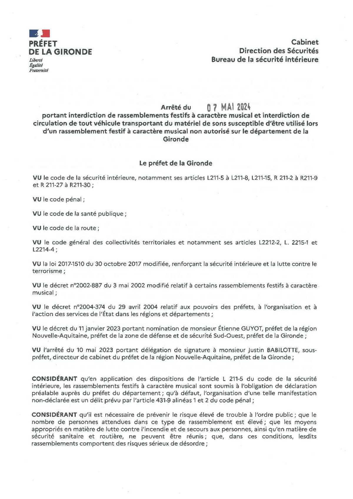 Arrêtés municipaux et/ou préfectoraux, Avis Arrêtés municipaux et/ou préfectoraux, Avis