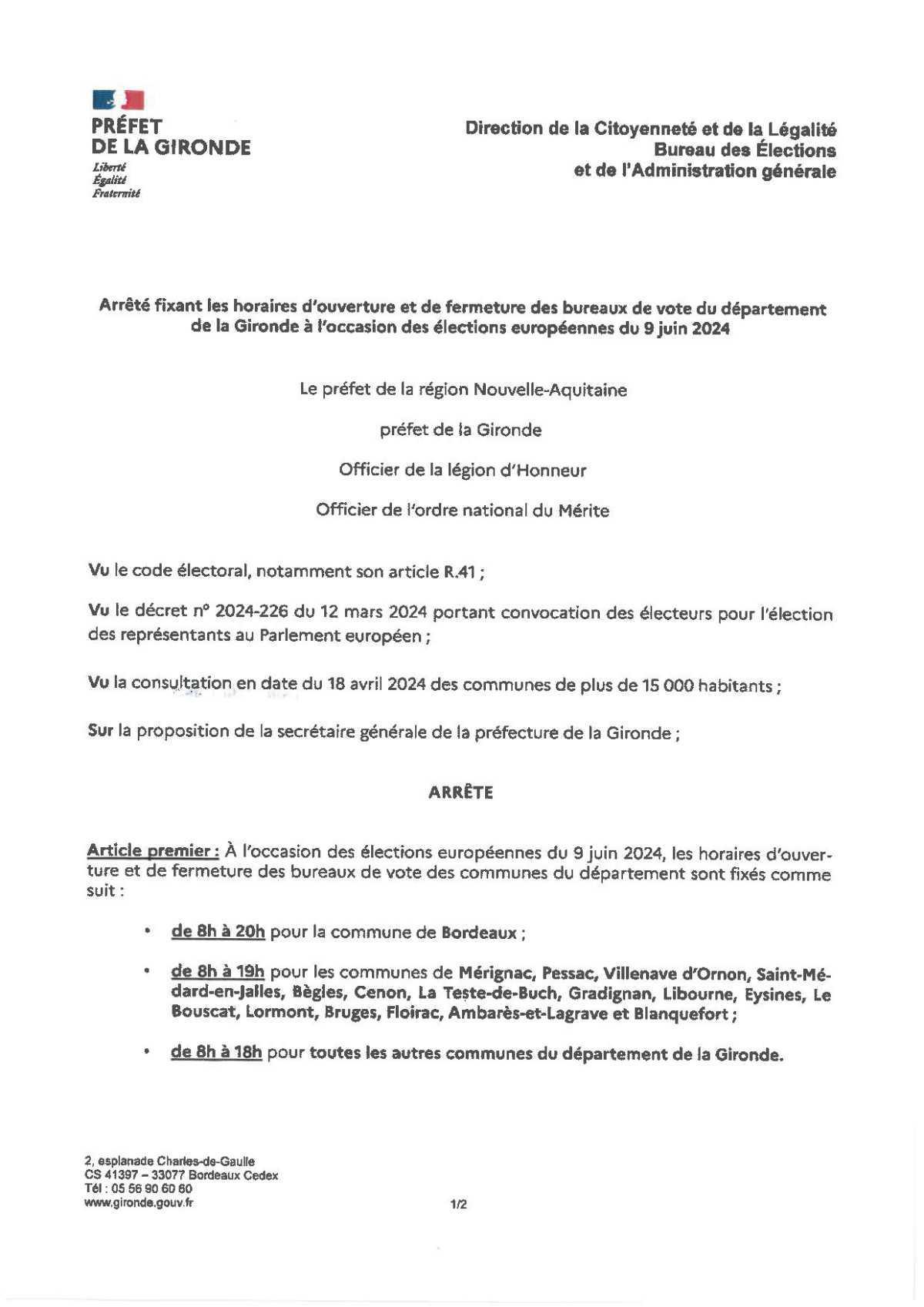 Arrêtés municipaux et/ou préfectoraux, Avis Arrêtés municipaux et/ou préfectoraux, Avis