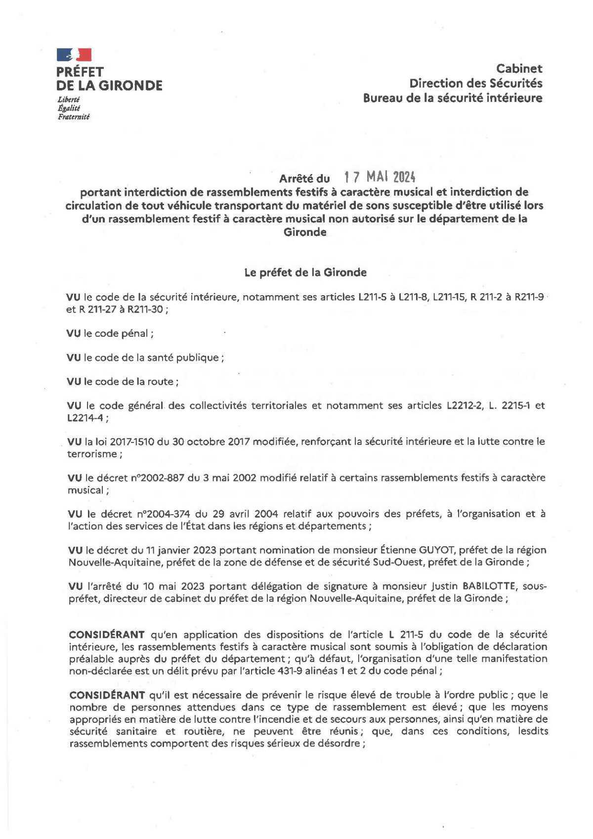 Arrêtés municipaux et/ou préfectoraux, Avis Arrêtés municipaux et/ou préfectoraux, Avis