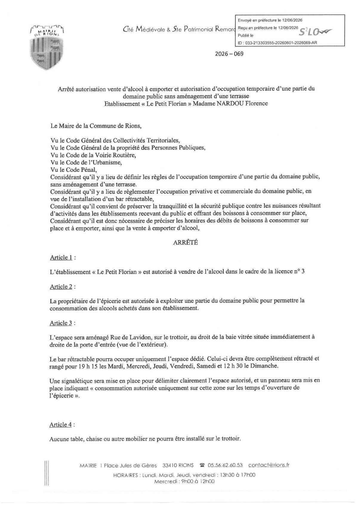 Arrêtés municipaux et/ou préfectoraux, Avis Arrêtés municipaux et/ou préfectoraux, Avis