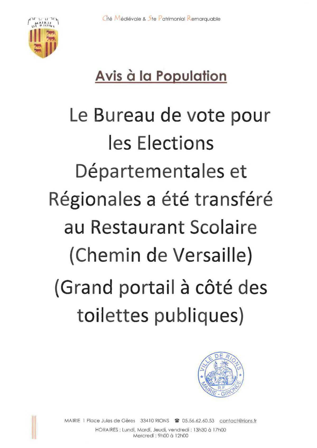 Changement de localisation du bureau de vote