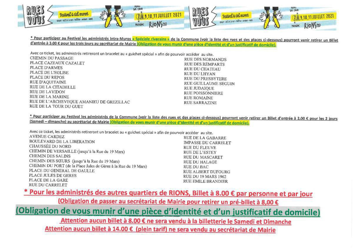 Billets d'entrées "Rues & Vous", spéciaux Rionnais Billets d'entrées "Rues & Vous", spéciaux Rionnais