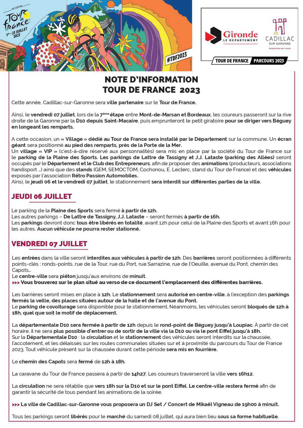 Passage du Tour de France. Les détails sur Cadillac :