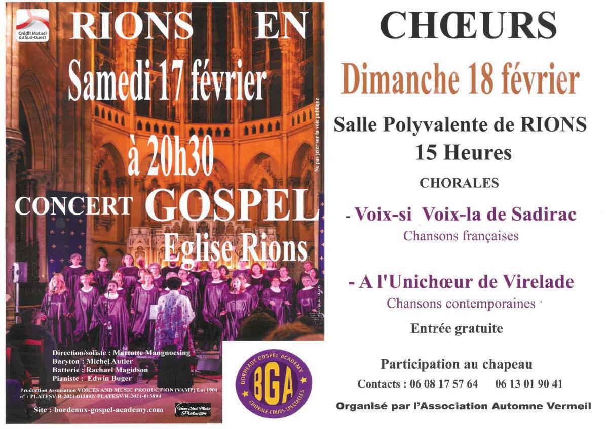 Concerts chorales, organisés par Automne Vermeil
