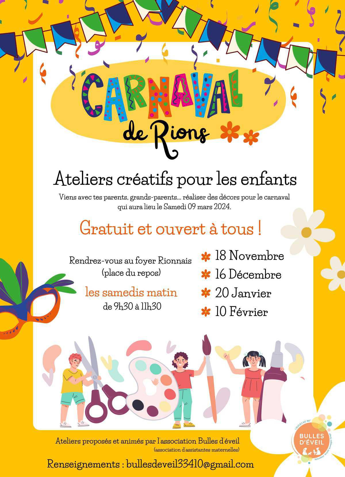Venez préparer avec nous le carnaval de Rions, 9 mars 2024 !