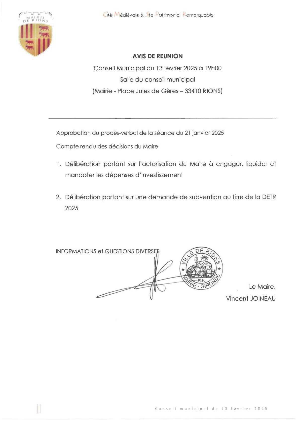 Séance de Conseil Municipal