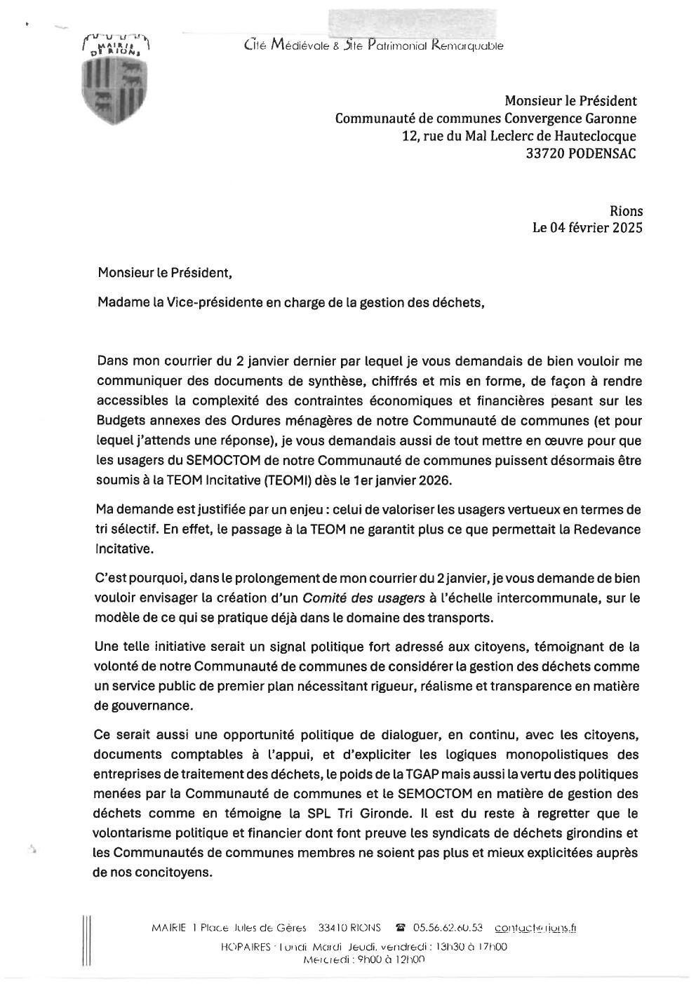 Évolution de la facturation de la gestion des déchets 