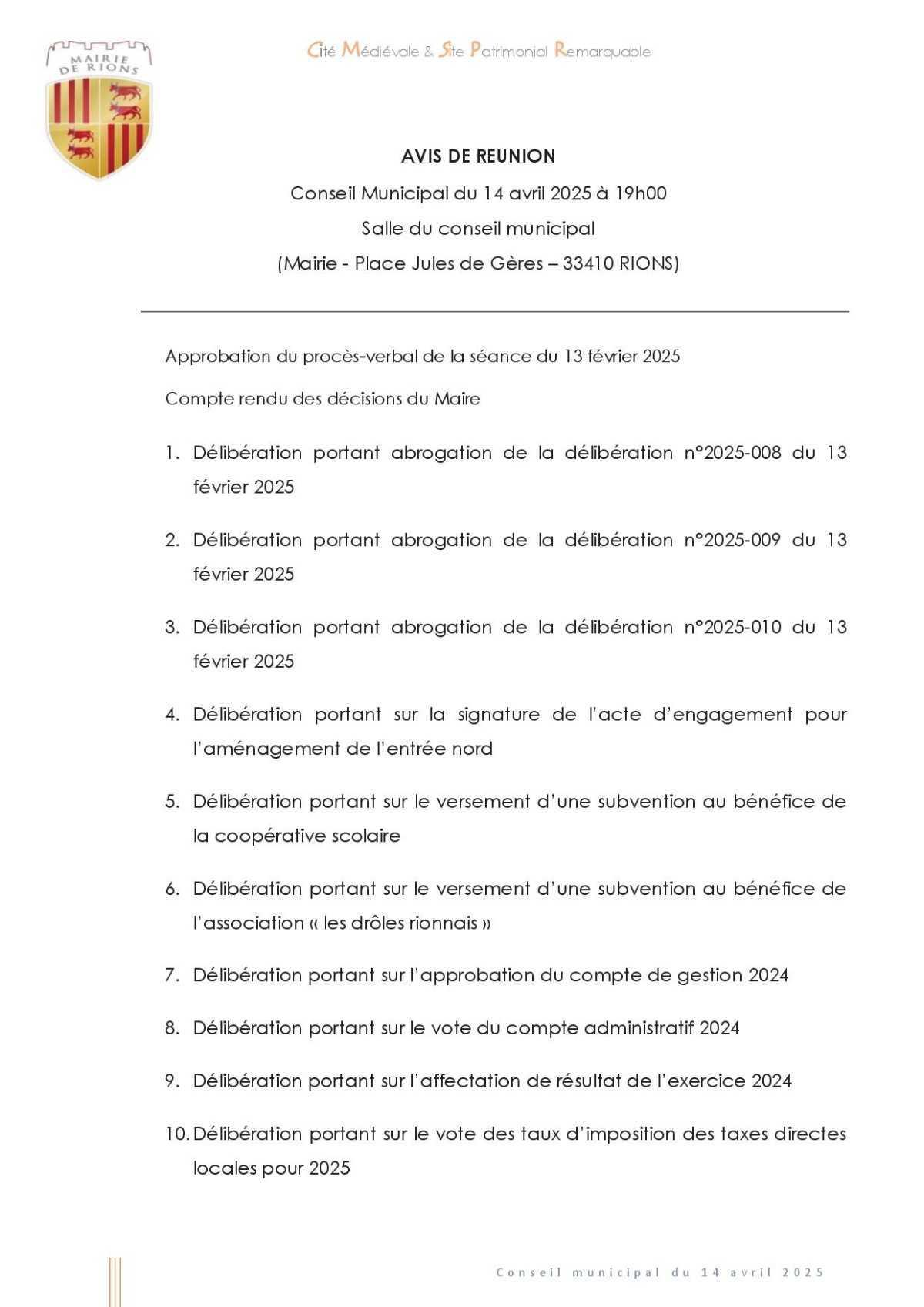 Séance du Conseil Municipal