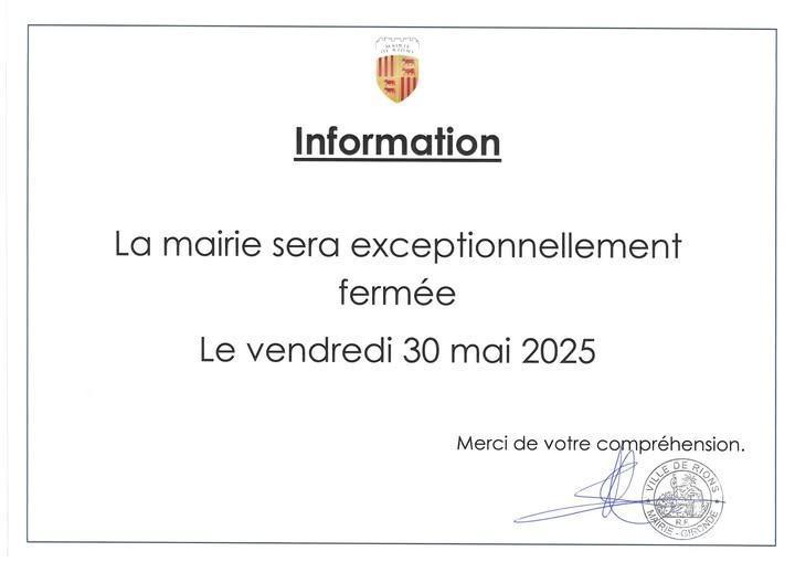 Fermeture de la Mairie le 30 mai