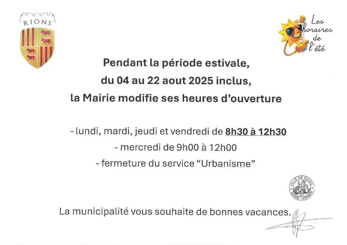 Horaires d'été : Mairie :