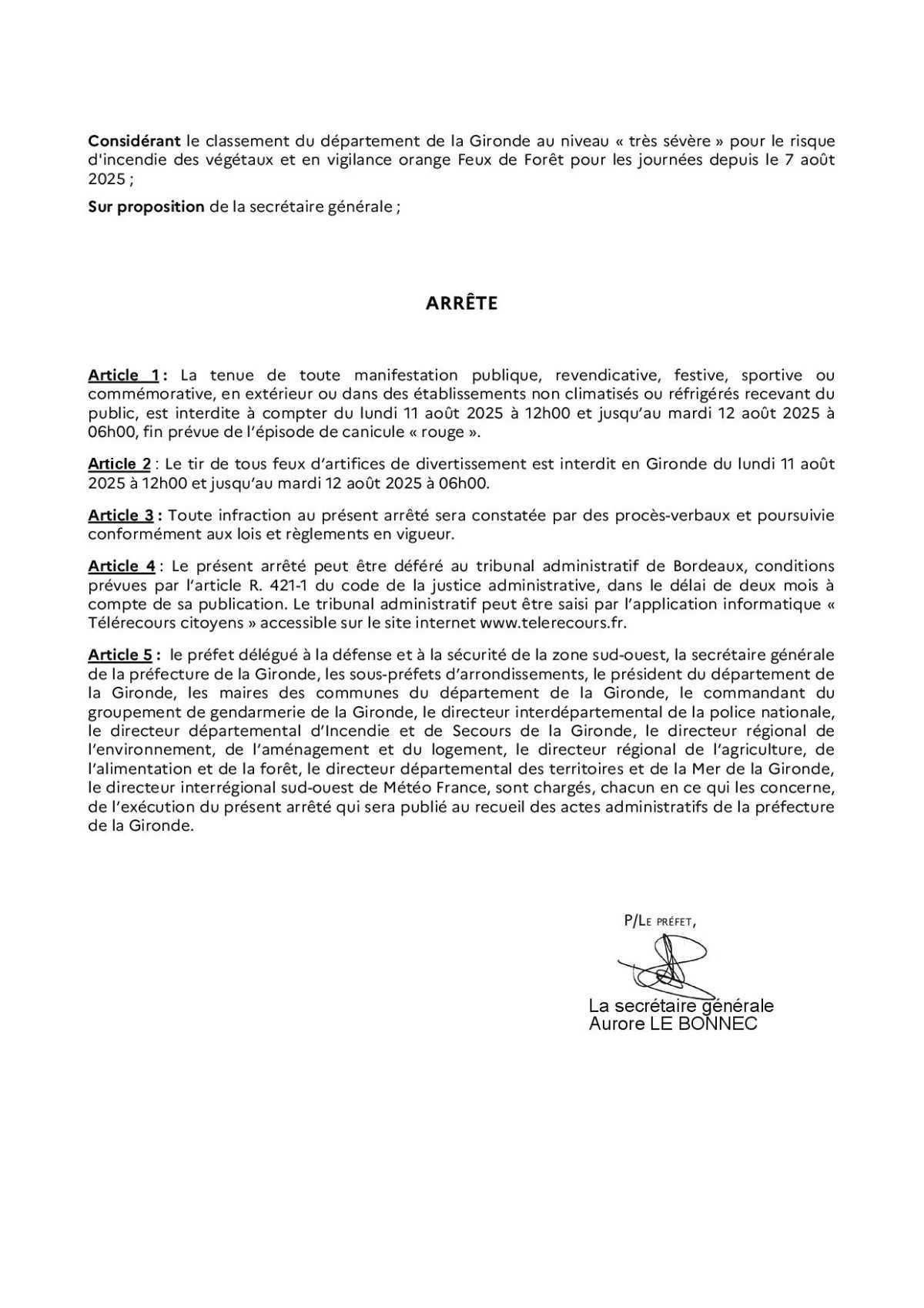 Alerte canicule, préfecture de la Gironde