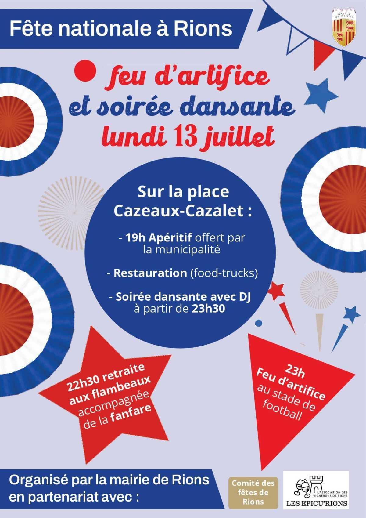 Diner et feu d'artifice à Rions 