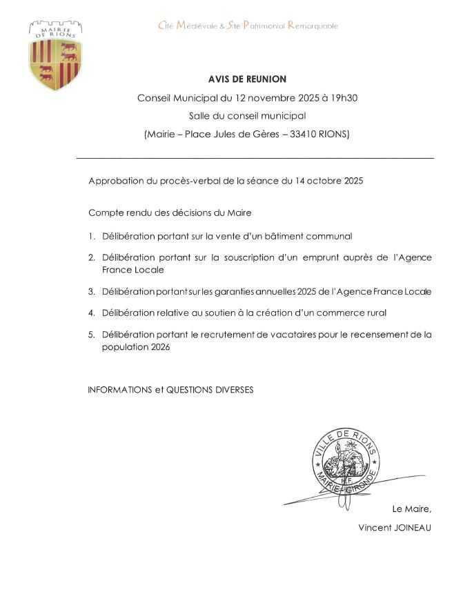 Conseil municipal du 12 novembre 2025