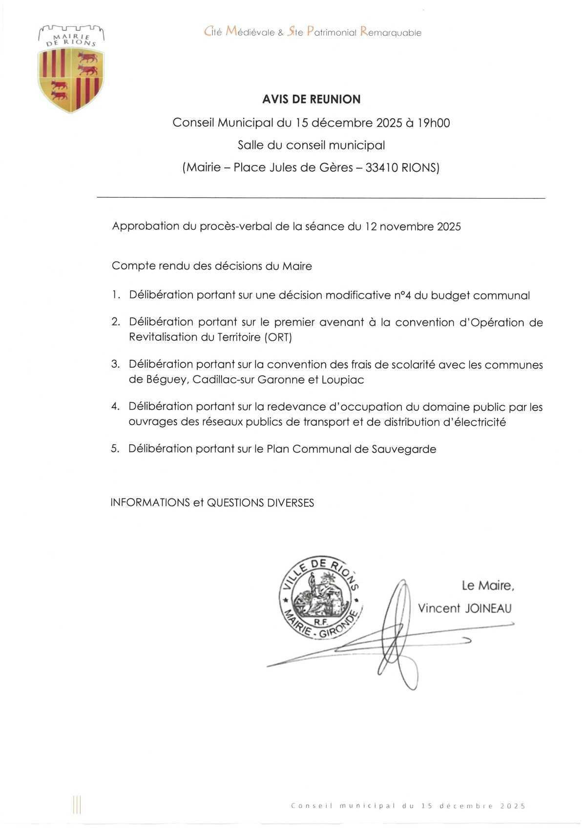 Séance de Conseil Municipal