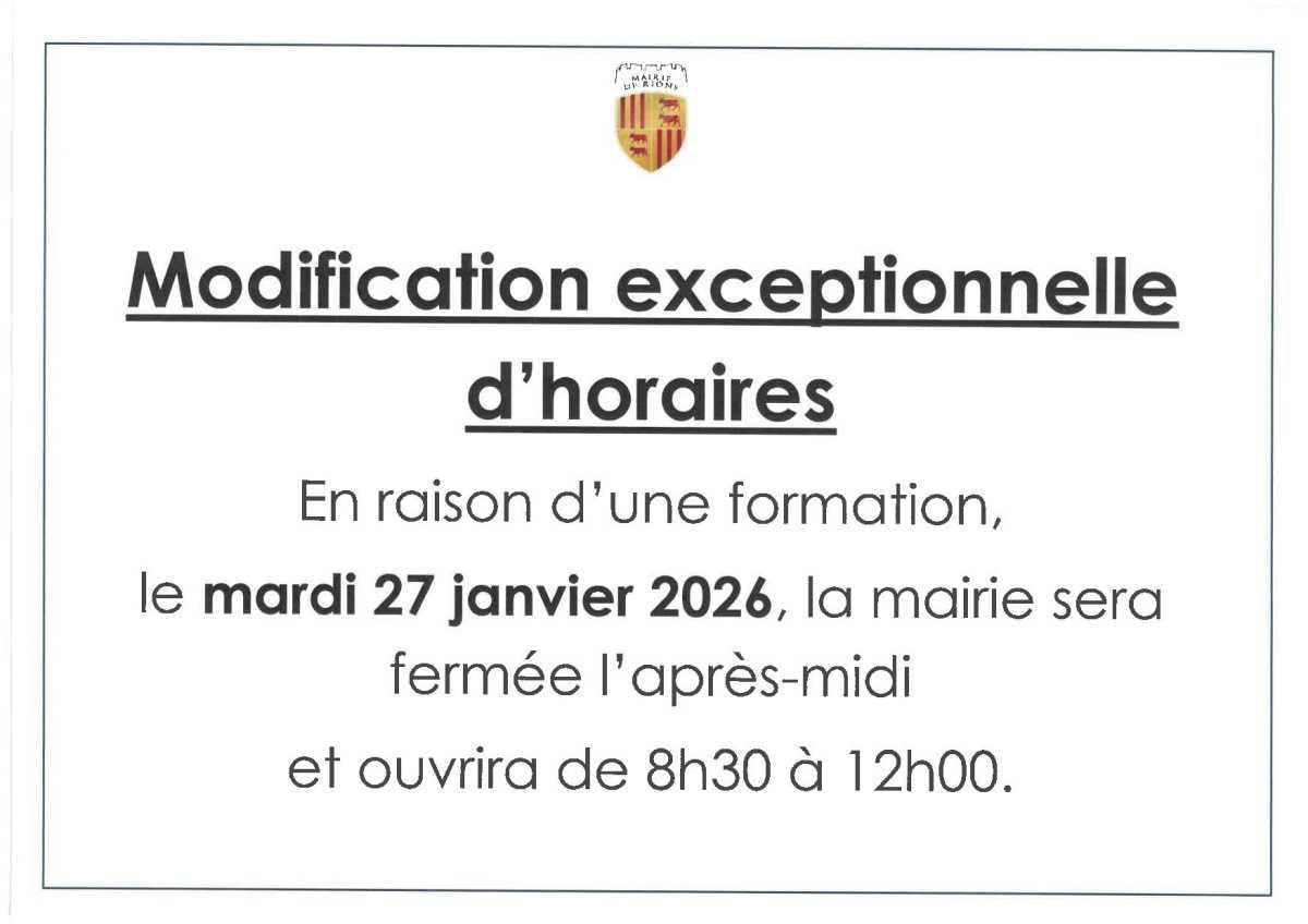 Horaires mairie mardi 27 janvier 2026 :