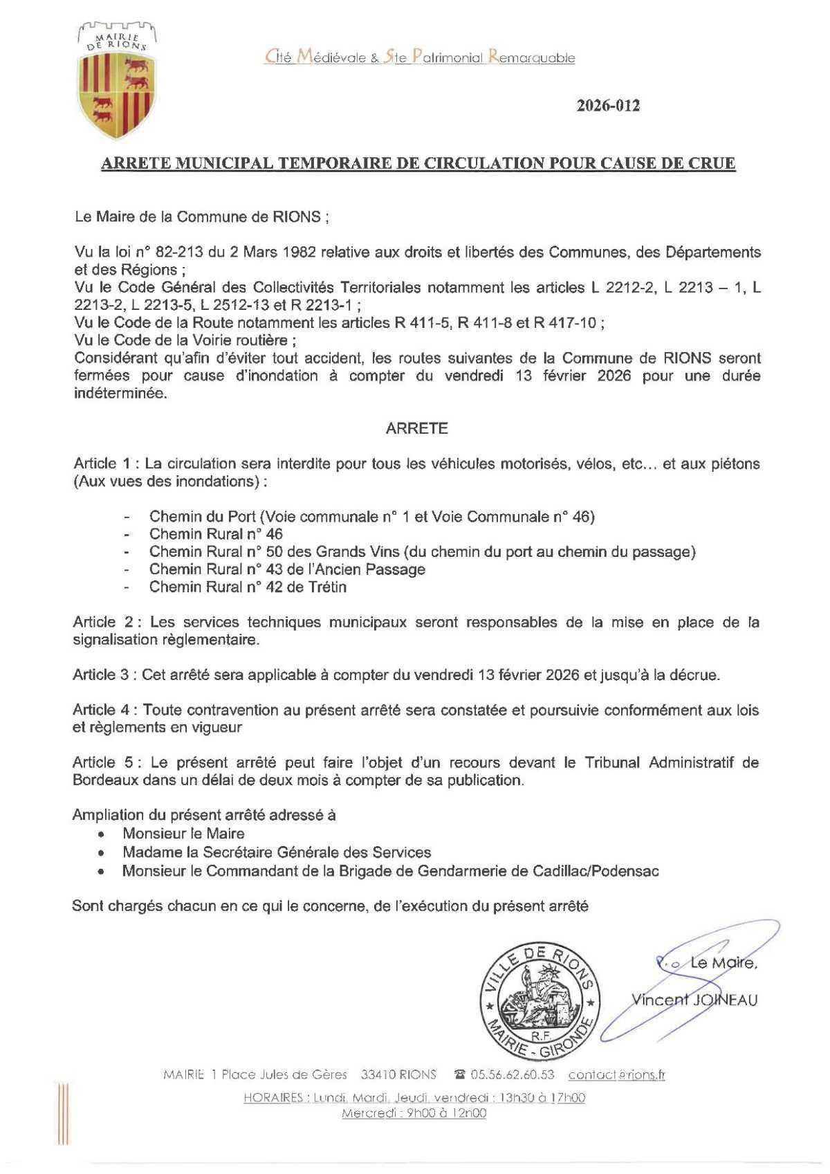 Restrictions de circulations/intempéries