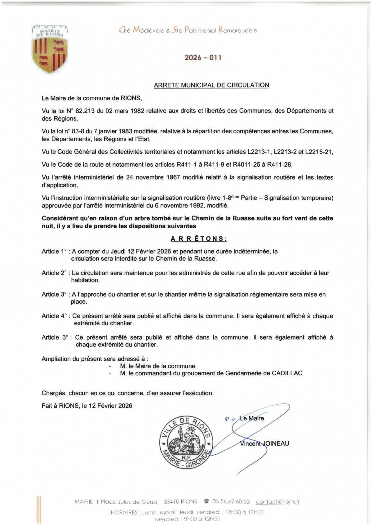 Restrictions de circulations/intempéries